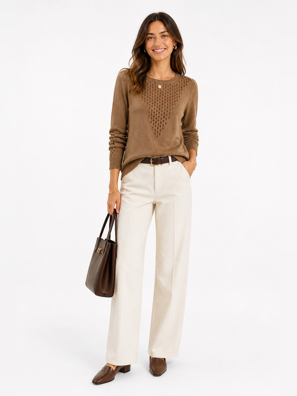 Brown Woolblend Pullover Sweater - Casual Everyday